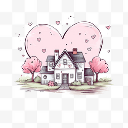 家是心的所在，可爱的房子图画