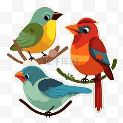 阿三图片_树枝上三种不同种类的彩色鸟 向