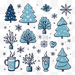 饮料贴纸图片_涂鸦冬季元素套装集合圣诞快乐贴