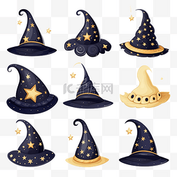 帽裙子图片_万圣节巫师帽的集合，上面有月亮