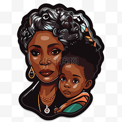孩子与母亲卡通图片_披着披肩的黑人母亲和孩子的照片