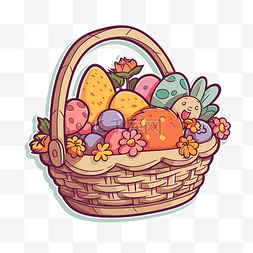 篮子与鸡蛋图片_复活节复活节篮子的矢量图，上面