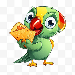 鹦鹉吉祥物吃玉米片 墨西哥玉米