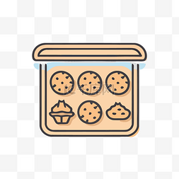 线性饼干插图图片_带有 cookie 图标的盒子 向量