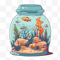 水鱼卡通图片_水族馆剪贴画 一个罐子里的水族