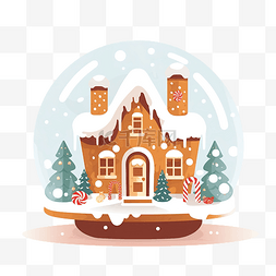 公寓插图图片_平面设计圣诞雪球球与姜饼屋