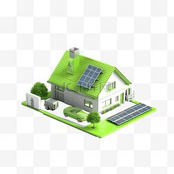 车智能家居图片_3d 插图智能家居中的绿色能源