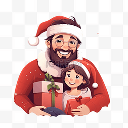 父亲和女儿一起围绕圣诞元素