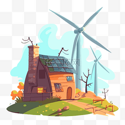 房子树木风车图片_可再生能源
