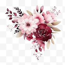 水彩勃艮第和粉红色角花束花