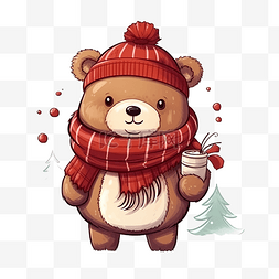 圣诞熊矢量图手绘冬季人物