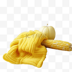 黄色大气背景图片_黄色针织毛衣上的秋玉米