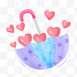粉色水彩图片_可爱爱心紫色雨伞