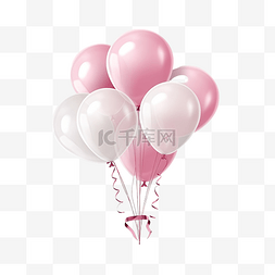 氦气球图片_粉色和白色，带有逼真的飞行氦气