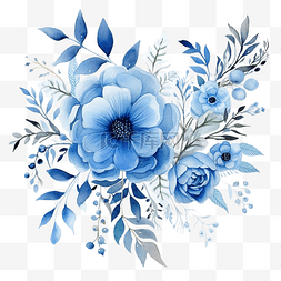 分支手绘图片_水彩蓝色花卉