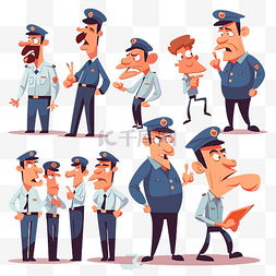 卡通帽子警察图片_以几种不同的姿势和场景卡通进行