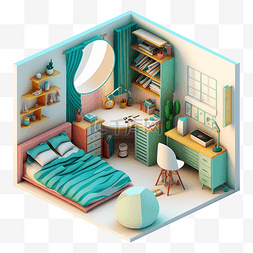 房间模型卡通简单可爱立体图案