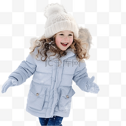 除夕节快乐图片_冬天在雪地上玩耍的女孩圣诞节那