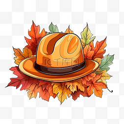感恩主题素材图片_感恩节快乐，帽子和树叶设计