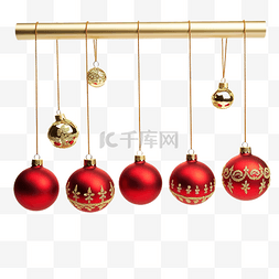 金色链条图片_金色链条上挂着红色圣诞球上的金