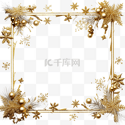 树枝雪花图片_金色雪花装饰和冷杉树枝的圣诞假