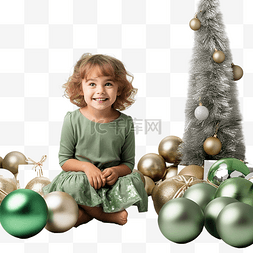 儿童玩具图片_穿着绿色裙子的可爱小女孩坐在地