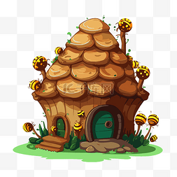蜂巢剪贴画卡通仙女的房子与蜜蜂