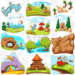森林卡通插图的游戏剪贴画集 向