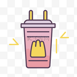 麦当劳图标图片_卡通线图标与一杯饮料 向量