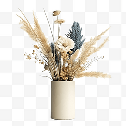 白色的花瓶图片_圆柱形花瓶中时尚现代的干花插花