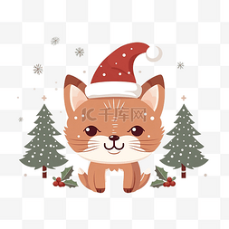 快乐的猫戴着圣诞鹿角躲在圣诞老