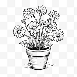 动植物小元素图片_花卉植物卡通铅笔画风格花园里的