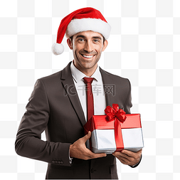 戴领带的男人图片_穿着西装戴着圣诞礼物的圣诞老人