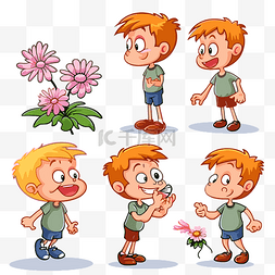 复制剪贴画男孩与鲜花和不同的姿