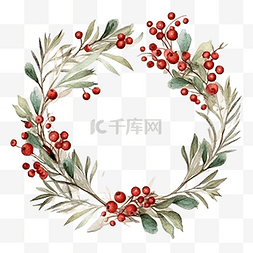 干枝图片_冬季花环，水彩干枝冬青和红色浆