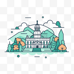 蒙特伯爵logo图片_带有国会大厦和树木的乡村场景的