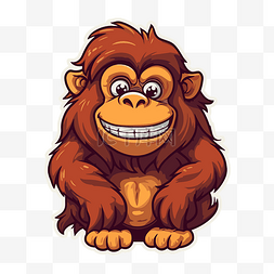 带猩猩头套的图片_有趣的微笑卡通大猩猩孤立标志 