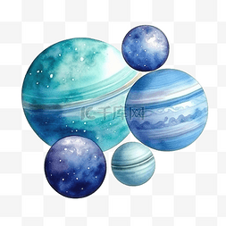 藍色星球图片_海王星水彩水彩插图与太阳系行星