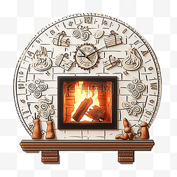 砖砌的图片_砖砌的壁炉，燃烧着木柴，漂亮的