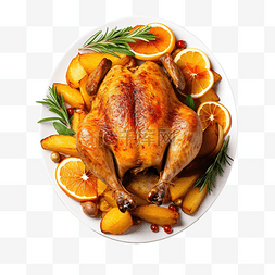烤的蔬菜图片_圣诞烤全鸡配土豆和橘子