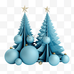 带有蓝纸圣诞树和球装饰的组合物