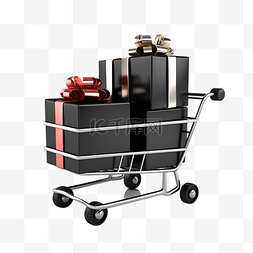 促销折扣背景图片_带礼品盒的 3d 黑色购物车