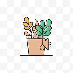 简单的盆栽插图图片_植物盆栽线设计图标 向量