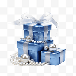 礼盒堆图片_带圣诞手杖的蓝色礼品盒