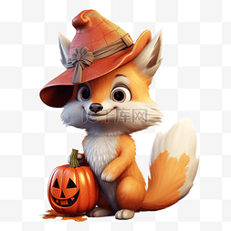 鸡吉祥物图片_可爱的感恩节狐狸背着南瓜，戴着