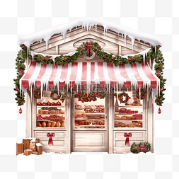 新鲜的肉类店面，配有圣诞花环花