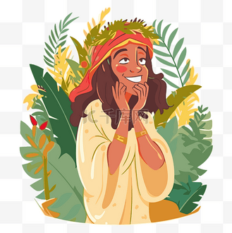 和撒剪贴画耶稣人物肖像在树叶中闭着眼睛卡通 向量