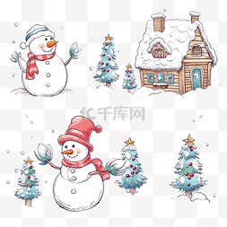 小鹿圣诞主题图片_卡通套装与一个有趣的玩具雪人