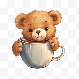 粉色漱口杯图片_咖啡杯里的泰迪熊插画