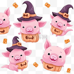 卡通动物猪图案图片_一只可爱的猪，穿着万圣节服装角